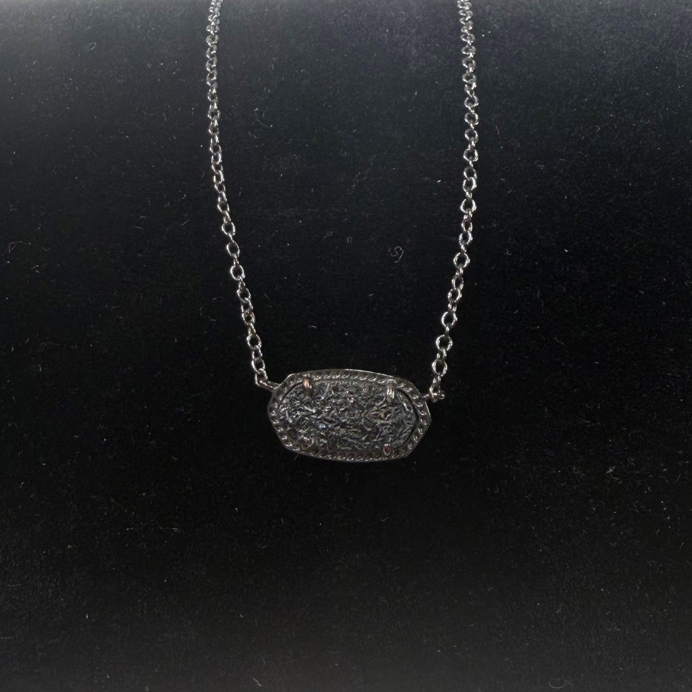 Kendra Scott Elisa Black Iridescent Drusy Silver Pendant Necklace